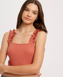 Ruffled Ribbed Bodysuit